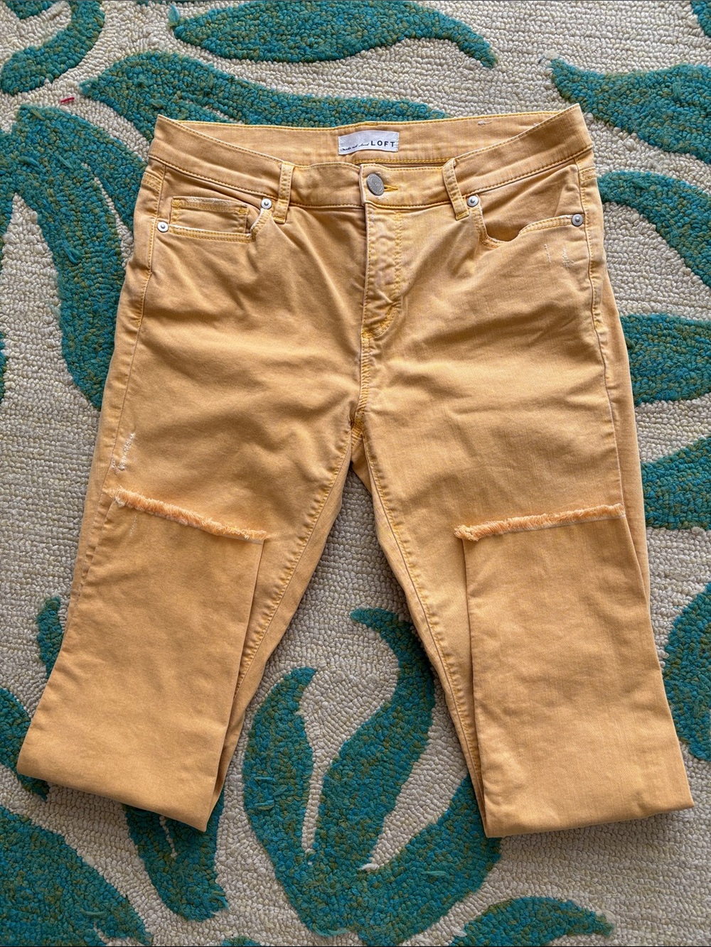 LOFT Mustard Yellow Cropped Raw Hem Jeans